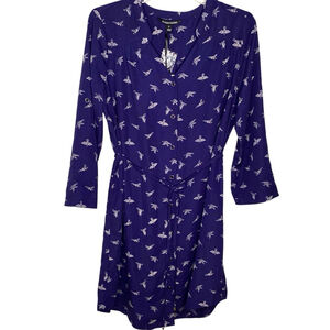 41 Hawthorn Cristin Shirt Dress Sz M Blue Button Down Belt Print Birds Ducks New